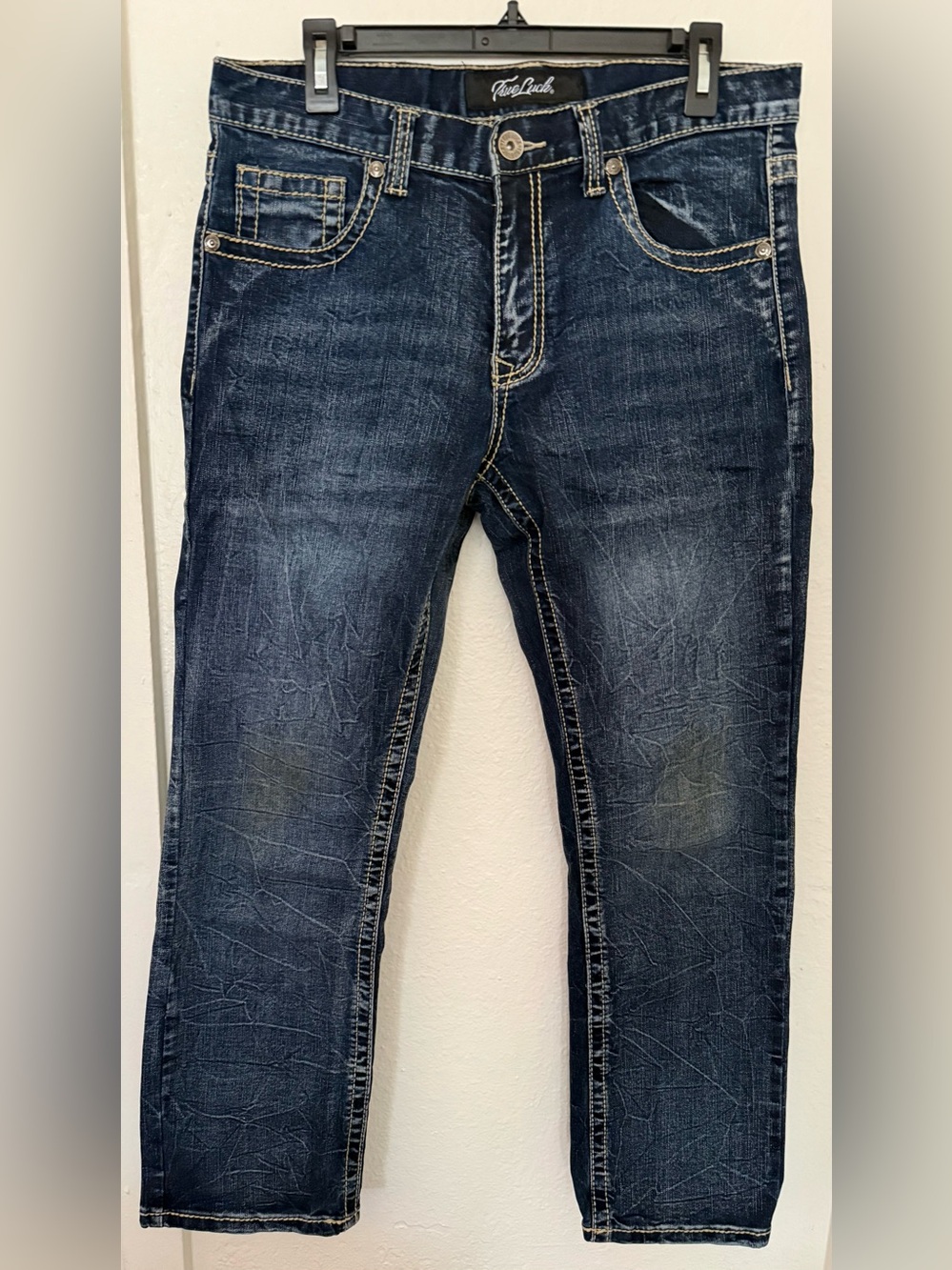 True Luck Men`s Jeans Straight Medium Wash Size 32x30